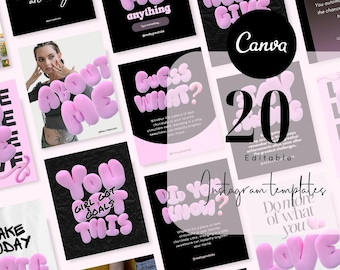 20 Bold Black Pink Vibrant Pop Colorful Social Media Instagram Post, Personal Brand kit, Editable Canva Templates