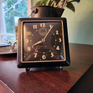 Antique Westclock Spur Model, Mid Century Clock, Chrome Accents, Alarm Clock, Desk Clock, 1940s Clock, MCM, Retro, Black,  Non-Running