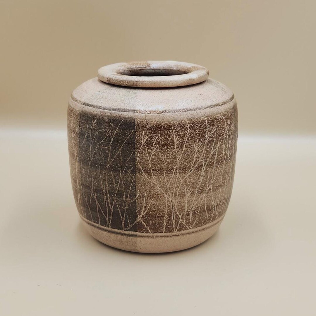 Signed Studio Pottery Vase | Etched Ceramic, Neutral Rustic Decor - Etsy