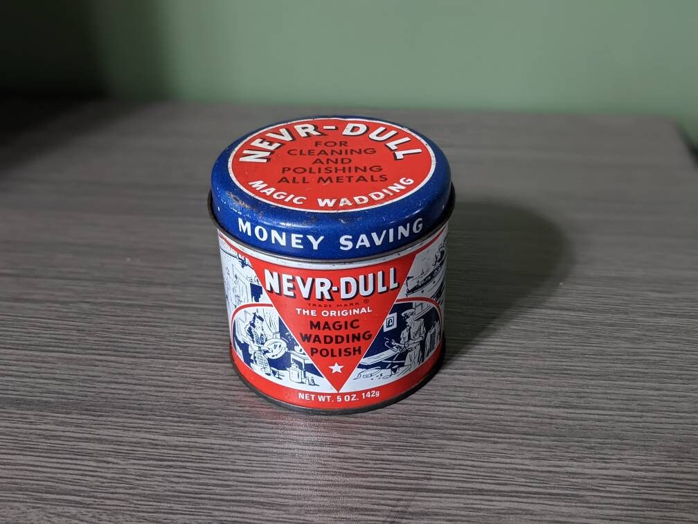 1941 VINTAGE NEVR-DULL/NEVER-DULL MAGIC WADDING POLISH CAN TIN 2 LB CAN