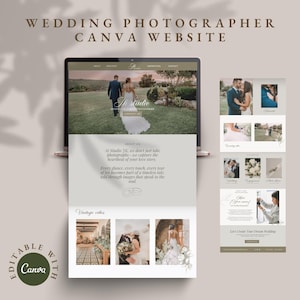 Green Sage Wedding Photographer Website Template Canva – Elegant, Editable, Mobile Friendly – Photography Portfolio Website
