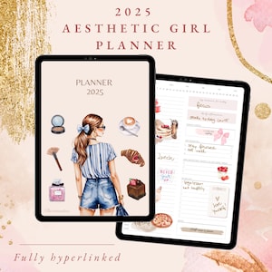 Aesthetic girl planner 2025 | iPad Planner | GoodNotes Planner |  Weekly Monthly Planner | Hyperlinked | Ultimate Life Planner | minimal