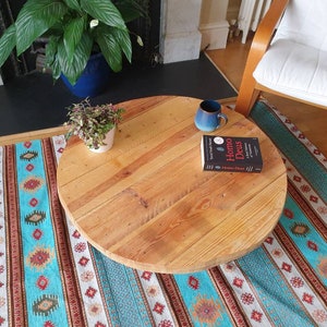 Retro round painted reclaimed wood side table or coffee table image 5