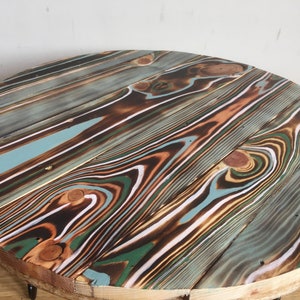 Retro round painted reclaimed wood side table or coffee table