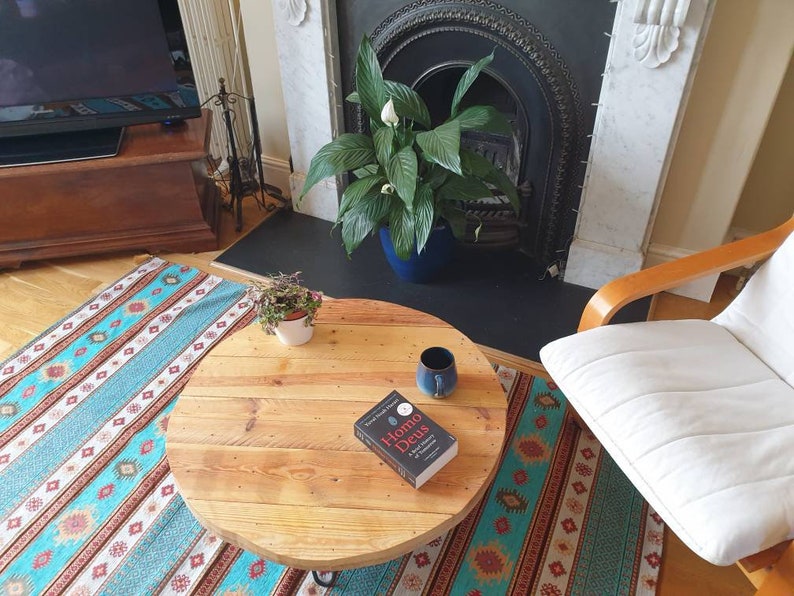 Retro round painted reclaimed wood side table or coffee table image 7