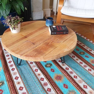 Retro round painted reclaimed wood side table or coffee table image 9