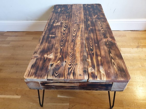 Charred Wood Upcycled Pallet Coffee Table in Burnt Style and