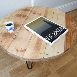 Retro round painted reclaimed wood side table or coffee table image 3