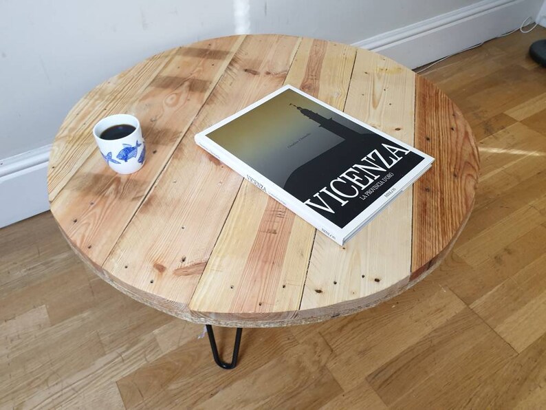 Retro round painted reclaimed wood side table or coffee table image 3