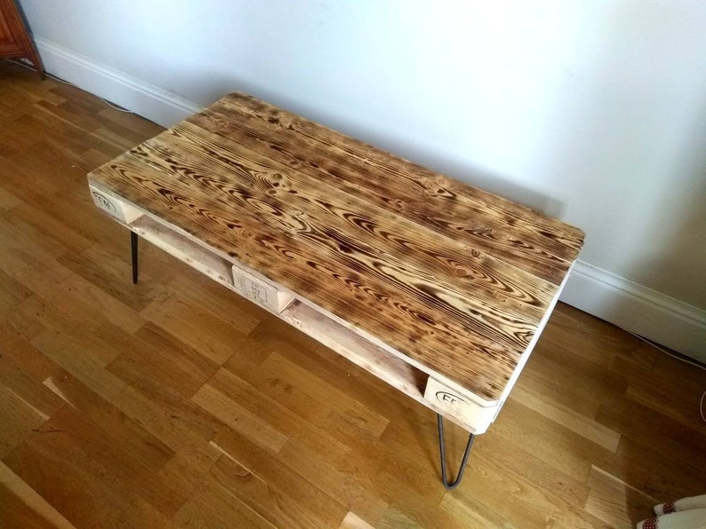 Charred wood upcycled coffee table in rustic farmhouse pallet Etsy