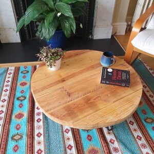 Retro round painted reclaimed wood side table or coffee table image 10
