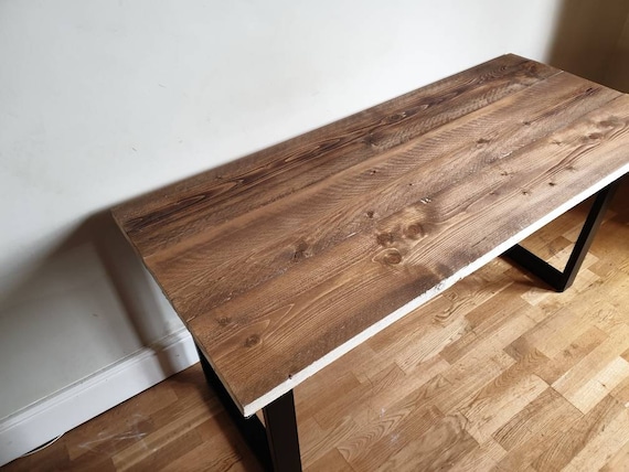 Dark Oak Coloured Desk or Dining Table Made With Reclaimed