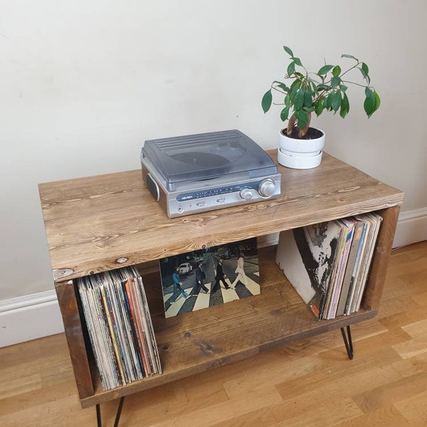 Handmade record player stand / Vinyl Storage Unit / Media Unit / Hifi TV Unit made with reclaimed wood Upcycled Scaffold Boards