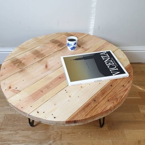 Retro round painted reclaimed wood side table or coffee table image 2