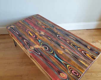 Painted pallet coffee table made with reclaimed wood with industrial hairpin legs