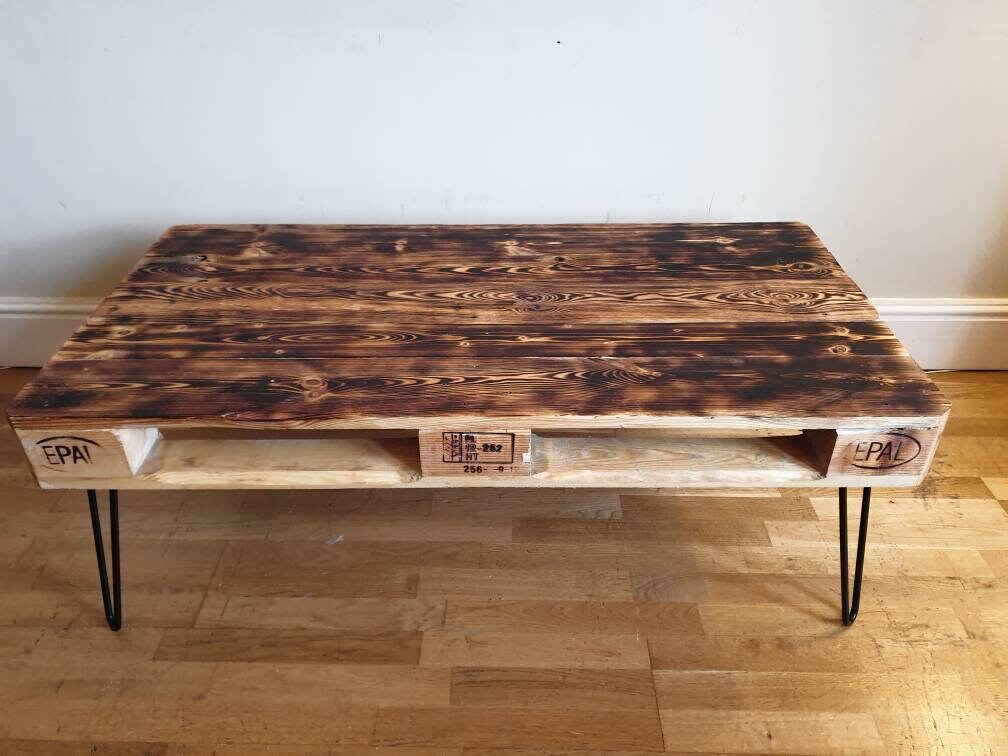 Charred Wood Upcycled Pallet Coffee Table in Burnt Style and