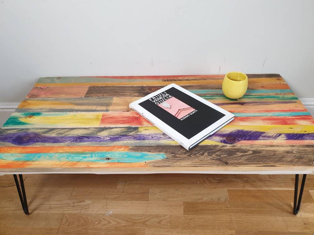 Retro Reclaimed Coloured Wooden Coffee Table in Farmhouse, Unique and