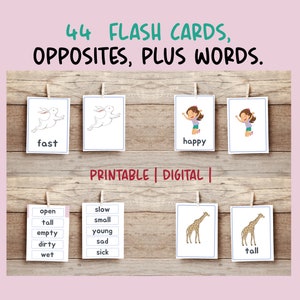 Flash cards Opposites, Printable Activity, Pairing Cards & Words, Home school Resource, Opposite Match, School Cards, Educational Printable