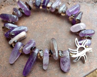Amethyst and Smoky Quartz Sun Bracelet