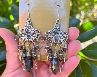 Silver Flashy Labradorite drop Earrings, labradorite earrings, labradorite chandelier earrings,