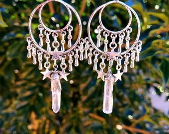 Silver Raw Crystal Quartz Dangle Chandelier Earrings Silver, Crystal Quartz Jewellery