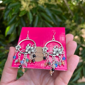 Silver Multicolor Agate Earrings, Agate chandelier cluster Earrings, Colourful crystal Earrings image 3