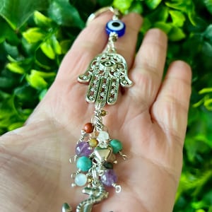 Evil Eye Hamsa Hand Keyring: Handmade Crystal Clustered Bag Charm