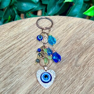 Handmade Turkish Evil Eye Keyring: Crystal Bag Charm