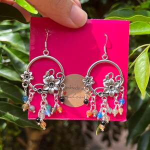 Silver Multicolor Agate Earrings, Agate chandelier cluster Earrings, Colourful crystal Earrings image 10