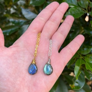Teardrop Labradorite Necklace: Gold or Silver Plated Chain