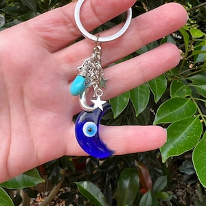 Evil Eye Keyring: Howlite Turquoise, Hamsa Hand Protection Bag Charm