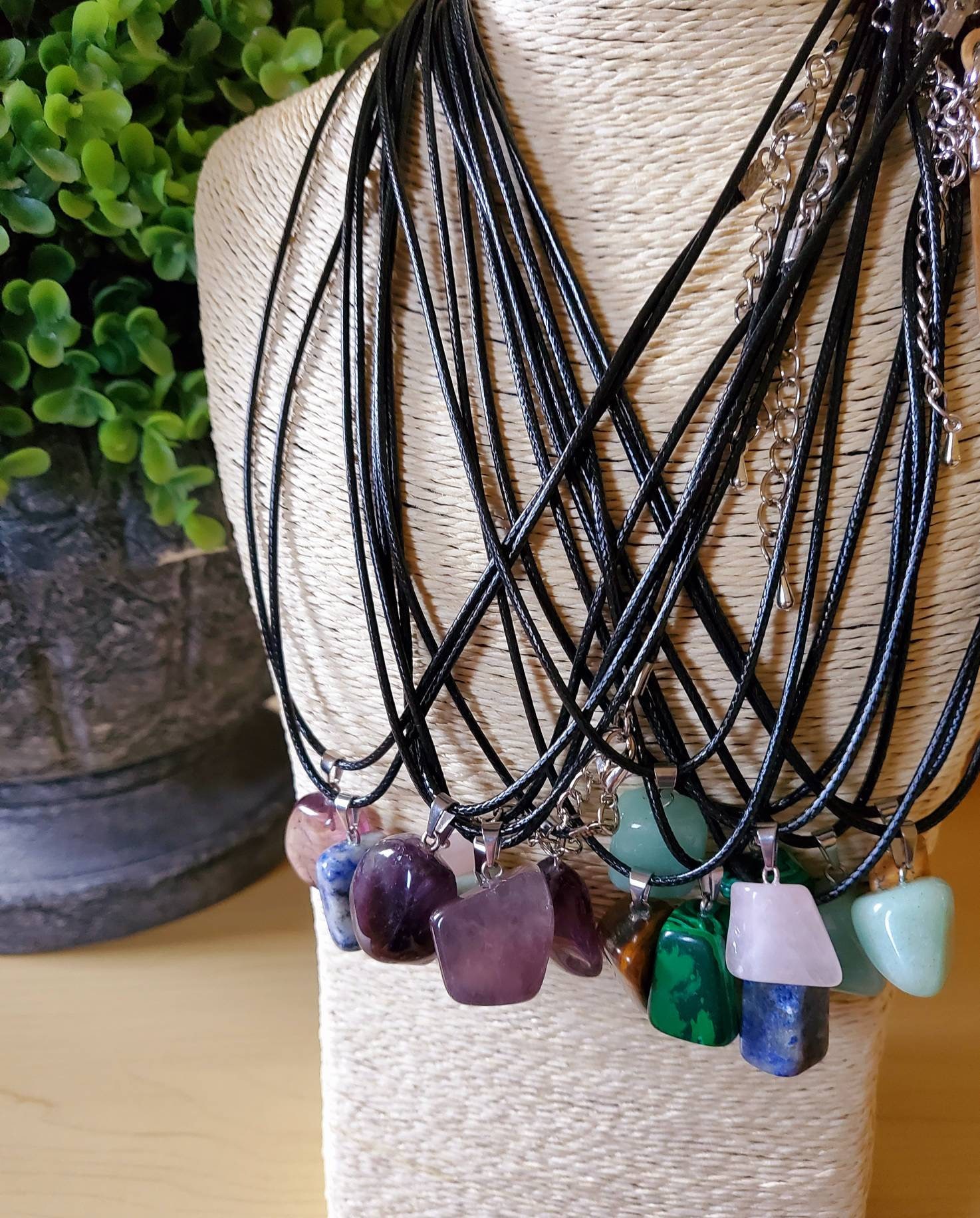 Unisex Gemstone Cord Necklace Gemstone Necklace Amethyst Etsy