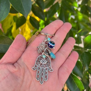 Hamsa Hand Evil Eye Keyring: Howlite Turquoise Bag Charm