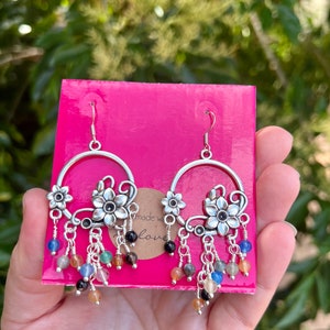 Silver Multicolor Agate Earrings, Agate chandelier cluster Earrings, Colourful crystal Earrings image 7