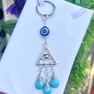 Turkish Evil Eye Keyring: Handmade Howlite Turquoise Bag Charm