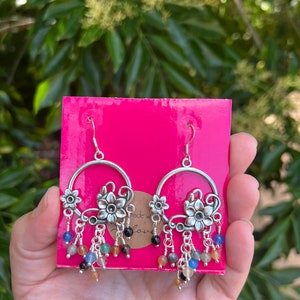 Silver Multicolor Agate Earrings, Agate chandelier cluster Earrings, Colourful crystal Earrings image 9