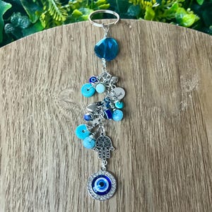 Crystal Turkish Evil Eye Keyring: Hamsa Hand Bag Charm