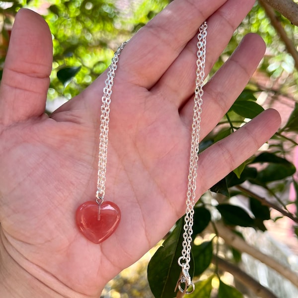 Cherry Quartz Heart Pendant Necklace