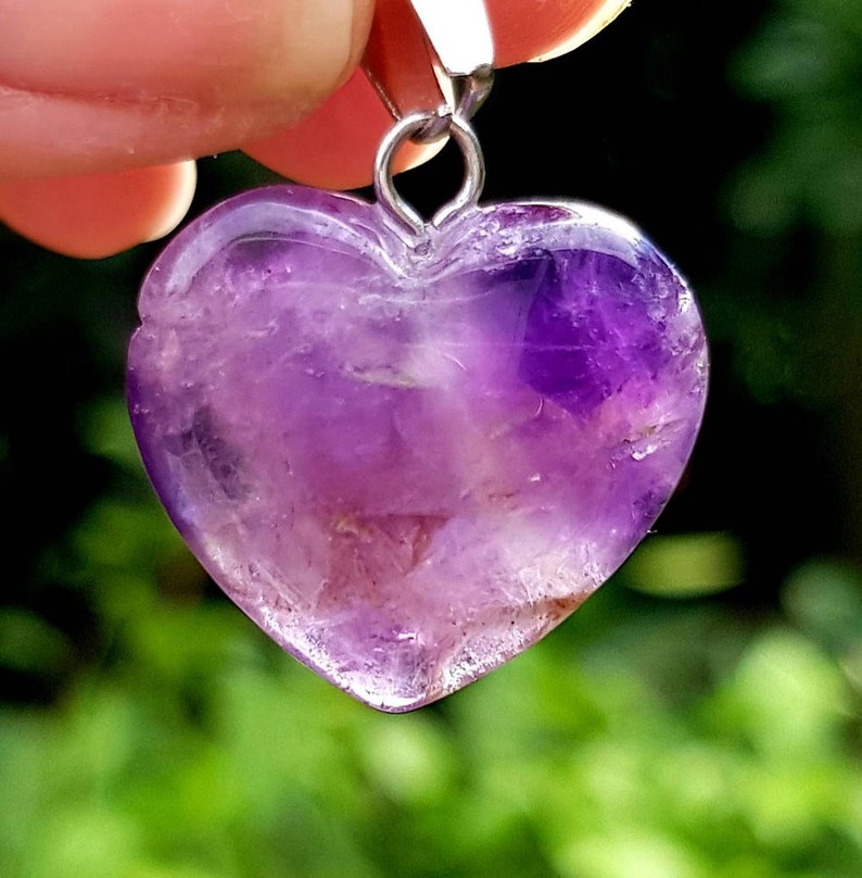 Purple Amethyst Heart Pendant Stone Heart Amethyst Heart Etsy