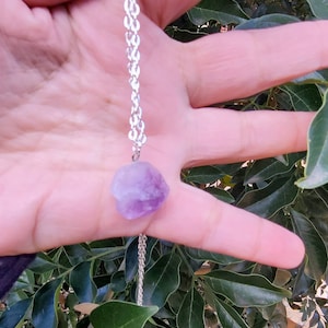 Raw Amethyst Pendant: Light Purple Stone Crystal Jewelry