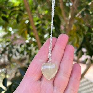 Genuine Jade Heart Pendant: Green Stone Necklace, Silver Plated Chain