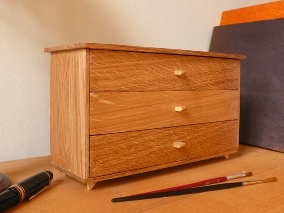 Oak Small Cabinet Chest Of Drawers Jewelry Box Pencils