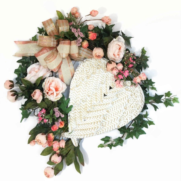Valentine's Day Wreath with Heart, Valentine Wreath for Door, Ready to Ship, Unique Wedding Gift for Couple