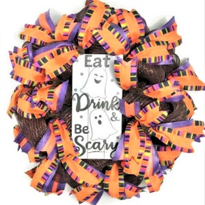 Halloween Wreath for Front Door, Whimsical Deco Mesh Halloween Wreath, Halloween Decor, Halloween Ghost Wreath