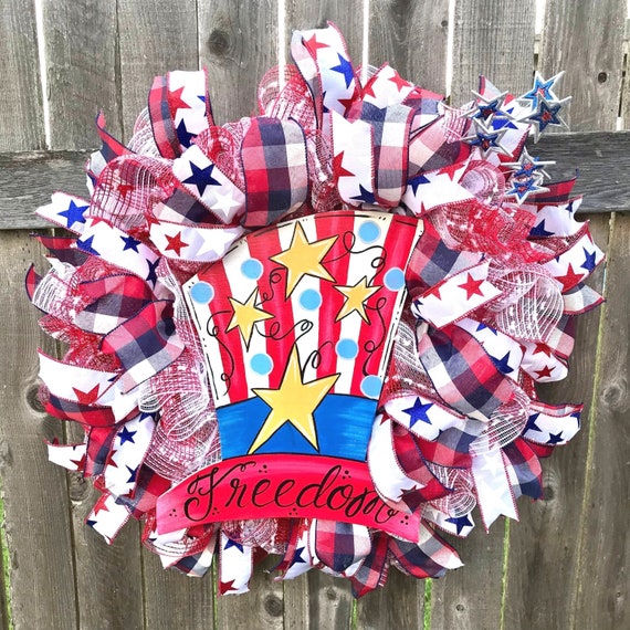 4th of July Door Wreath Patriotic Wreaths Deco Mesh Wreath - Etsy