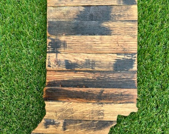 Repurposed Bourbon Barrel State Cutout of Indiana
