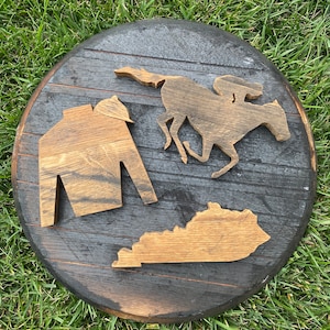 Derby horse Kentucky reclaimed bourbon barrel wood cutout set
