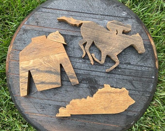 Derby horse Kentucky reclaimed bourbon barrel wood cutout set