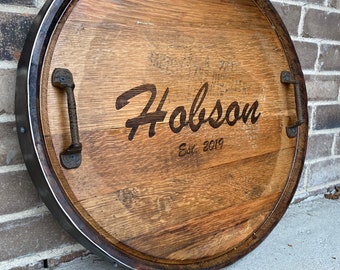 Bourbon Barrel Head Serving Tray Laser Engraved FREE SHIPPING