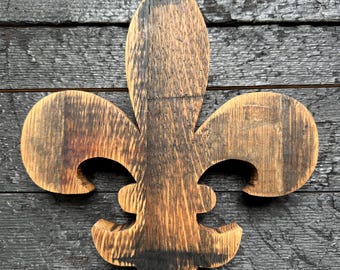 Bourbon Barrel Wood 10" Fleur-de-Lis Wall Decor Hanging